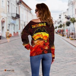 Aboriginal Women's Off Shoulder Sweater Anangu Custodians