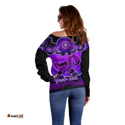 Personalised Australia Leo Lizard Zodiac Off Shoulder Sweater Auz Astrology Aboriginal Purple