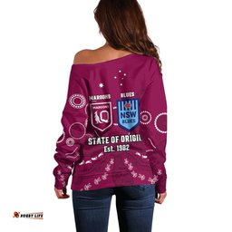 QLD Maroons and NSW Blues Rugby Off Shoulder Sweater State of Origin Indigenous Maroon