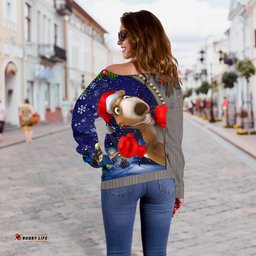 Christmas Women's Off Shoulder Sweater Funny Kangaroo Christmas
