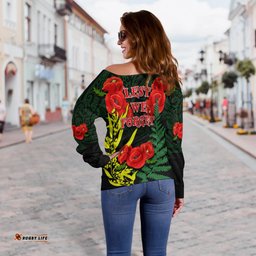 Anzac Day Off Shoulder Sweater Maori Patterns Green Color