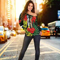 Anzac Day Off Shoulder Sweater Maori Patterns Green Color