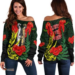 Anzac Day Off Shoulder Sweater Maori Patterns Green Color