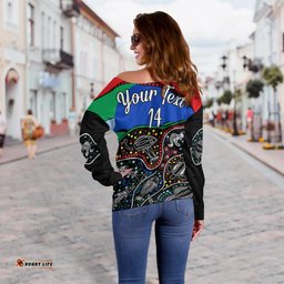 Custom Text and Number NAIDOC Week Off Shoulder Sweater National Aborigines And Torres Strait Islander Animals Aboriginal Art