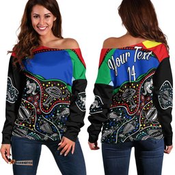 Custom Text and Number NAIDOC Week Off Shoulder Sweater National Aborigines And Torres Strait Islander Animals Aboriginal Art