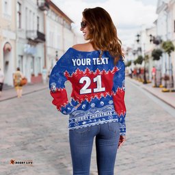 Custom Personalised And Number Bulldogs Unique Winter Season Women Off Shoulder Sweater Dogs Merry Christmas