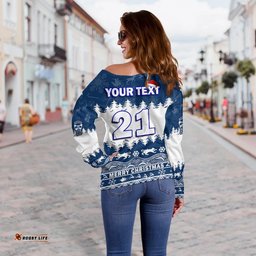 Custom Personalised And Number Geelong Cats Unique Winter Season Women Off Shoulder Sweater Cats Merry Christmas