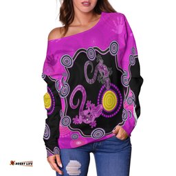 Custom Personalised Aboriginal Lizard Off Shoulder Sweater Attracted Australia Version Purple