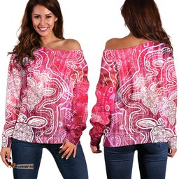 Aboriginal Women's Off Shoulder Sweaters Sea Turtle With Indigenous Patterns Pink