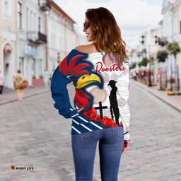 Australia Roosters Women's Off Shoulder Sweater Anzac Day Three Tiles Style