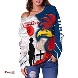 Australia Roosters Women's Off Shoulder Sweater Anzac Day Three Tiles Style
