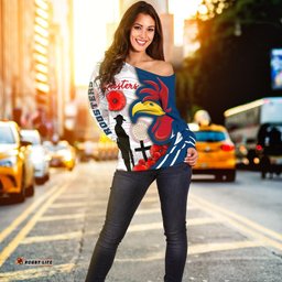 Australia Roosters Women's Off Shoulder Sweater Anzac Day Three Tiles Style
