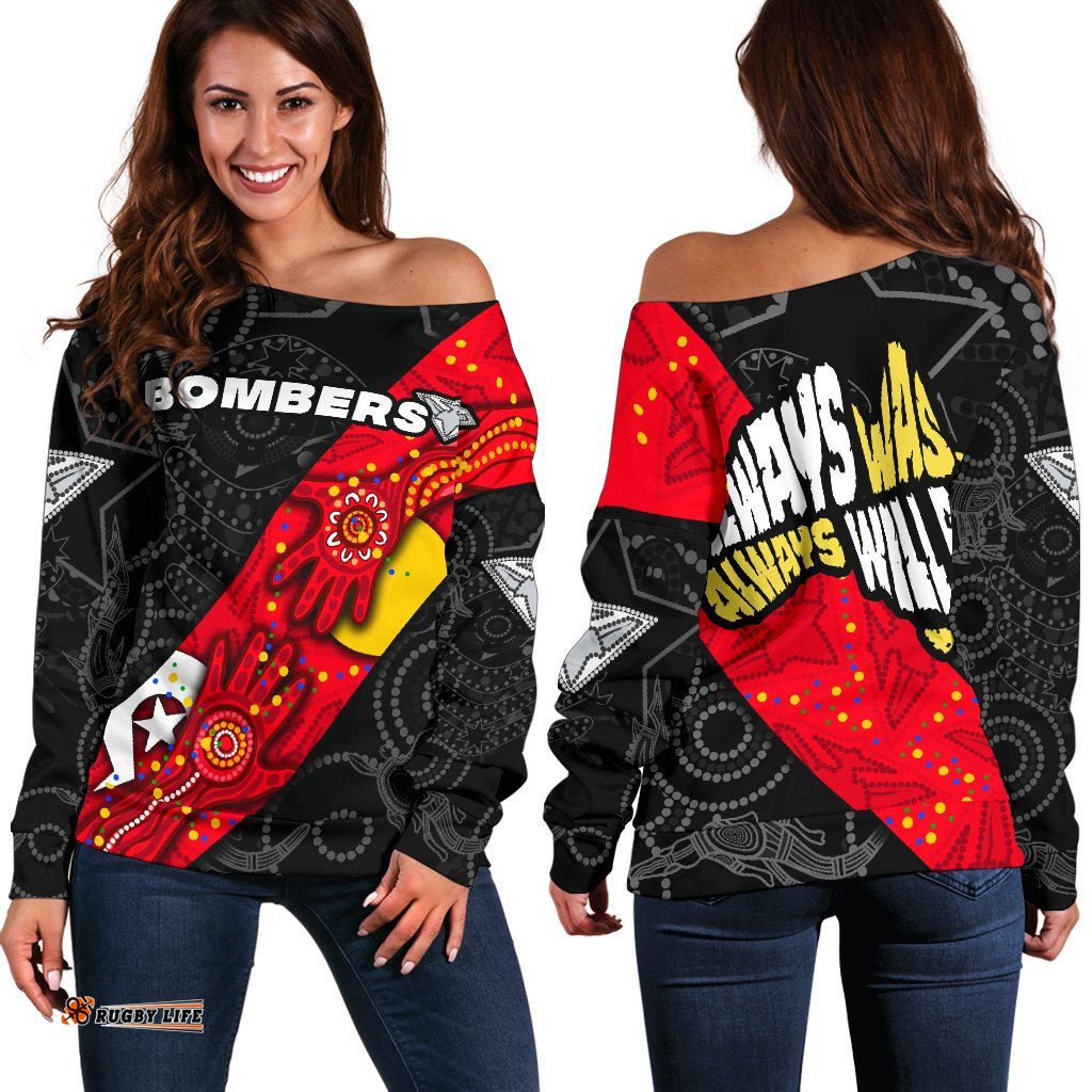 Bombers Naidoc Week Women's Off Shoulder Sweater Essendon Ingenious 07