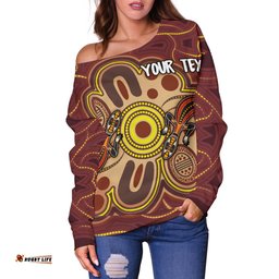 Custom Aboriginal Women's Off Shoulder Sweater, Indigenous Lizard Dot Painting Art