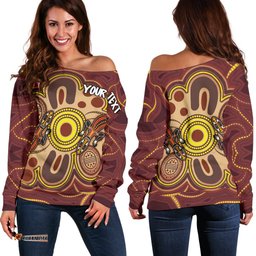Custom Aboriginal Women's Off Shoulder Sweater, Indigenous Lizard Dot Painting Art