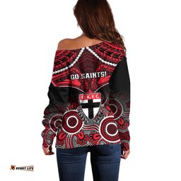 St Kilda Football Off Shoulder Sweater Saints Aboriginal Mix Polynesian Pattern