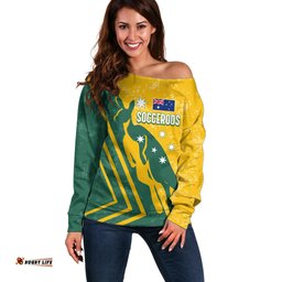 Personalised Australia Soccer Off Shoulder Sweater Green & Gold Go Socceroos
