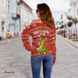 Australia Christmas Kangaroo Aboriginal Pattern Women Off Shoulder Sweater