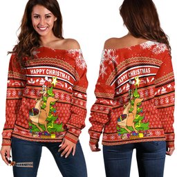 Australia Christmas Kangaroo Aboriginal Pattern Women Off Shoulder Sweater