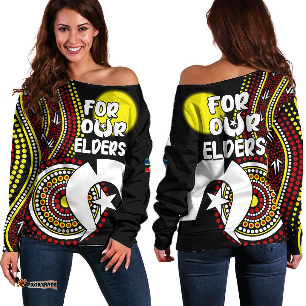 NAIDOC Week Off Shoulder Sweater For Our Elders Artsy Style 01