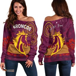 Broncos Anzac Day Women Off Shoulder Sweater Aboriginal Lest We Forget Ver.01