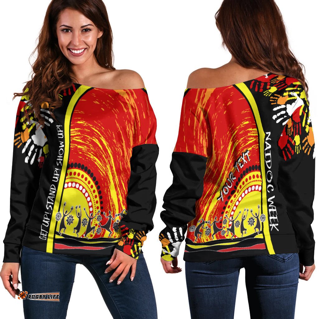 Custom Personalised Aboriginal NAIDOC Week Off SHoulder Sweater Get Up Stand Up Show Up