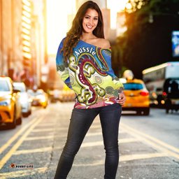 Custom Personalised Australia Off Shoulder Sweater Indigenous Red Lizard Love Aussie Artsy