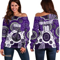 Custom Personalised And Number Freo AFL Off Shoulder Sweater Aboriginal Patterns 02