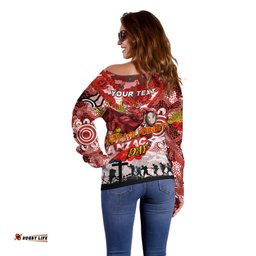Personalised Dragons ANZAC Day Off Shoulder Sweater Aboriginal Rising Sun