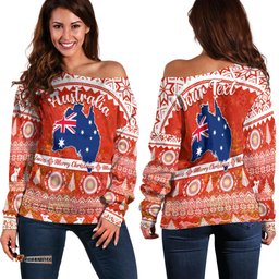 Custom Personalised Australia Off Shoulder Sweater Australian Map Aboriginal Painting Merry Christmas