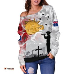 Anzac Women's Off Shoulder Sweater We Will Remember Them