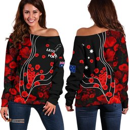 Anzac Lest We Forget Women's Off Shoulder Sweater Poppy Flowers