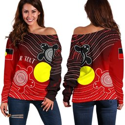 Custom Aboriginal Women's Off Shoulder Sweater Indigenous Circle Dot Painting Style 02