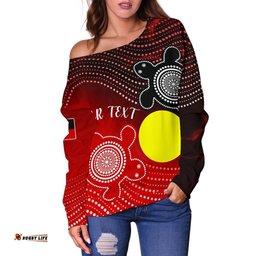 Custom Aboriginal Women's Off Shoulder Sweater Indigenous Circle Dot Painting Style 02