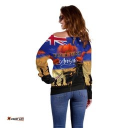 Custom Personalised Aussie ANZAC Off Shoulder Sweater Australian Army Poppy Mix Flag 07