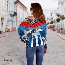 Australia Bulldogs Rugby Women's Off Shoulder Sweater Anzac Day Survival World