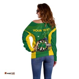 Custom Personalised Australia Darts National Color Mix Kangaroo And Emu Off Shoulder Sweater