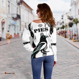 Collingwood Women Off Shoulder Sweater Pies Indigenous White