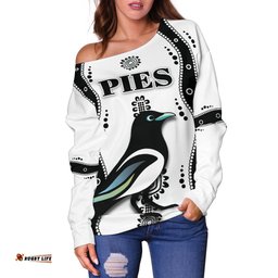 Collingwood Women Off Shoulder Sweater Pies Indigenous White