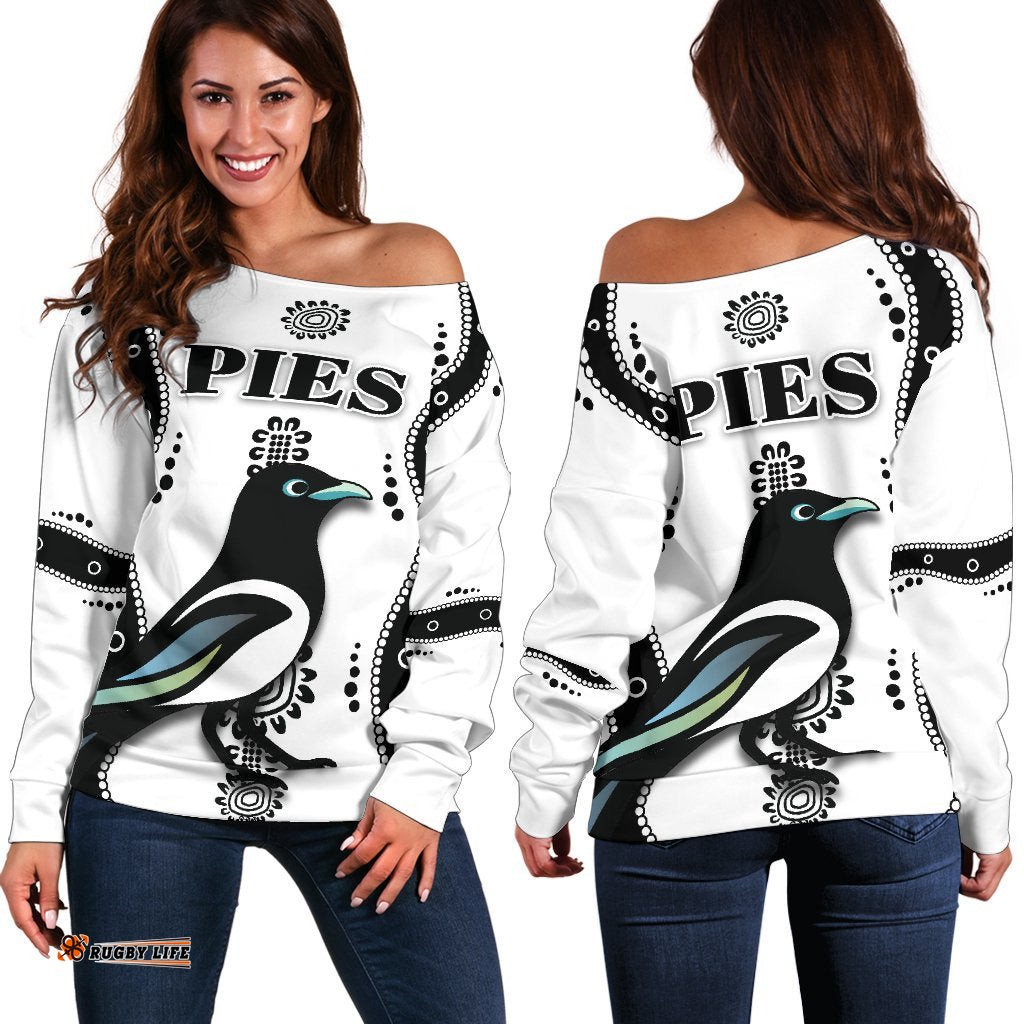 Collingwood Women Off Shoulder Sweater Pies Indigenous White