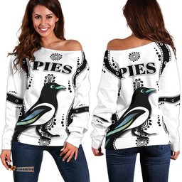 Collingwood Women Off Shoulder Sweater Pies Indigenous White
