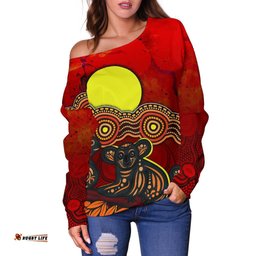 Aboriginal Off Shoulder Sweater Australian Indigenous Koala
