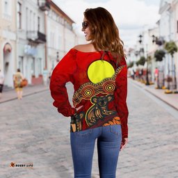 Aboriginal Off Shoulder Sweater Australian Indigenous Koala
