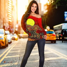 Aboriginal Off Shoulder Sweater Australian Indigenous Koala
