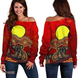 Aboriginal Off Shoulder Sweater Australian Indigenous Koala
