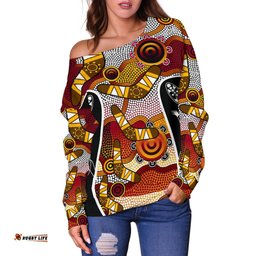 Off Shoulder Sweater Aboriginal Dot Painting Lizard Sweater Women