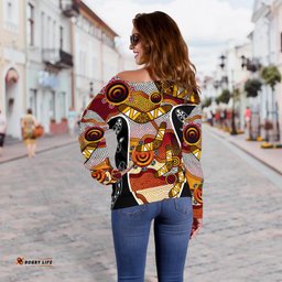 Off Shoulder Sweater Aboriginal Dot Painting Lizard Sweater Women