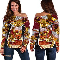 Off Shoulder Sweater Aboriginal Dot Painting Lizard Sweater Women