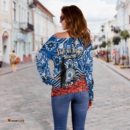 Canterbury Bankstown Bulldogs Off Shoulder Sweater Anzac Day Poppy Flowers With Aboriginal
