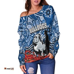 Canterbury Bankstown Bulldogs Off Shoulder Sweater Anzac Day Poppy Flowers With Aboriginal